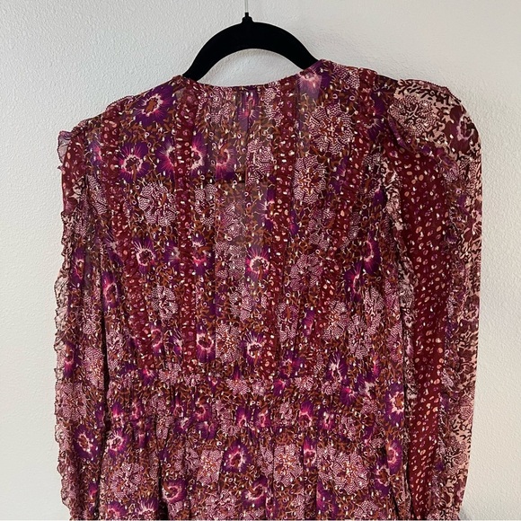 ULLA JOHNSON Brisa Printed Ruffle Mini Dress Claret Patchwork Silk Boho Women 2 - Picture 13 of 15